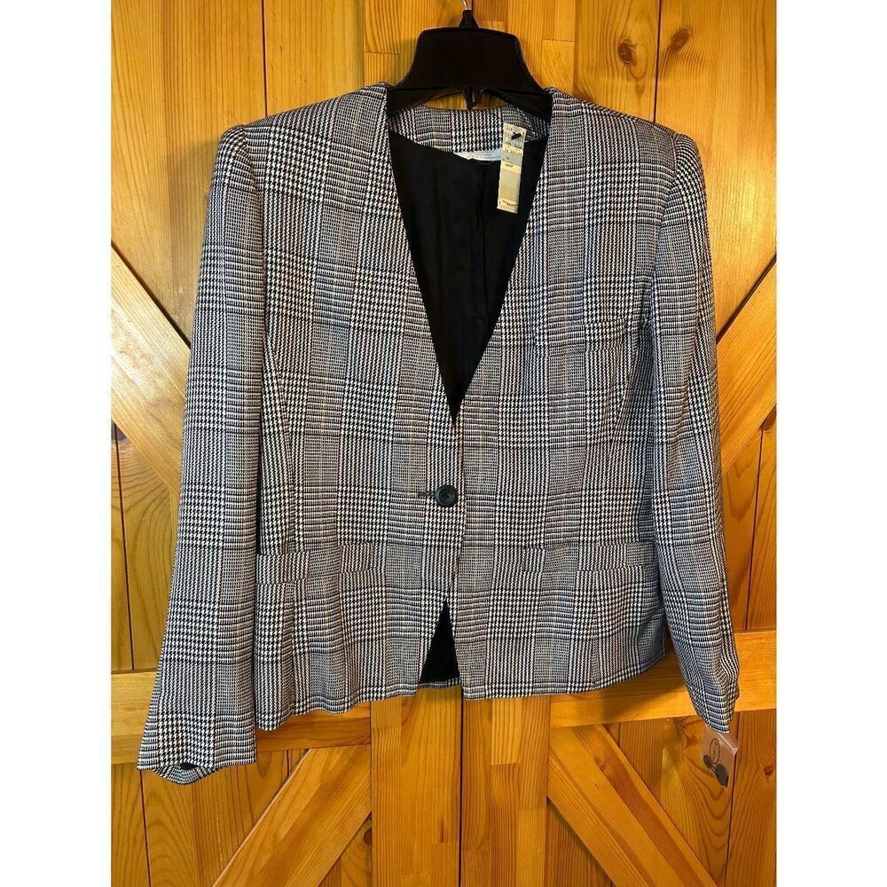 VINTAGE Gilmor Womens Lined Black White Houndstooth Blazer READ Size 10 (5176)
